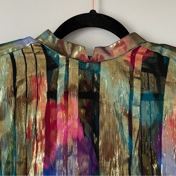 Saks 5th Avenue vintage silk metallic sheer gold blouse shoulder pads sz 4 - Picture 8 of 9